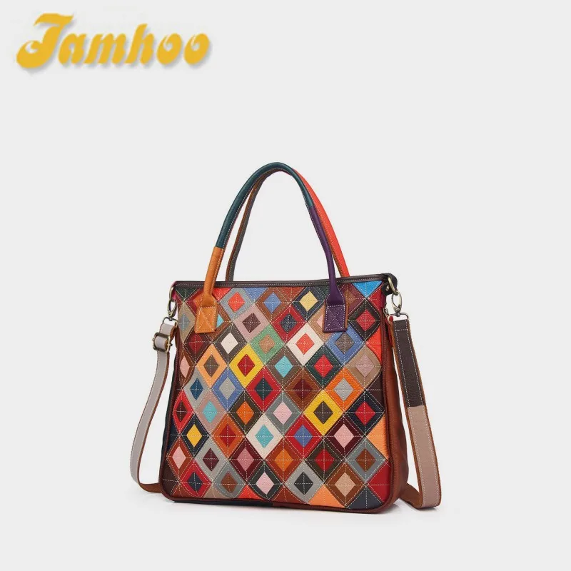 Jamhoo Vintage Ladies Casual Colorful Patchwork Design Handbag Random Stitching Shoulder Bag Female Tote Bag сумка женска bolsos