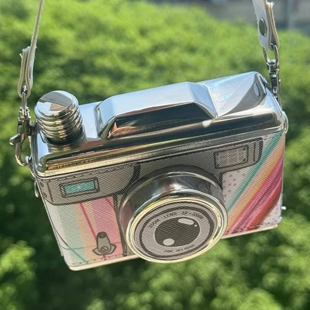 11OZ Camera Shaped Stainless Steel Hip Flask with Strap Portable Whiskey Alcohol Flask Personalized Outdoor Gift