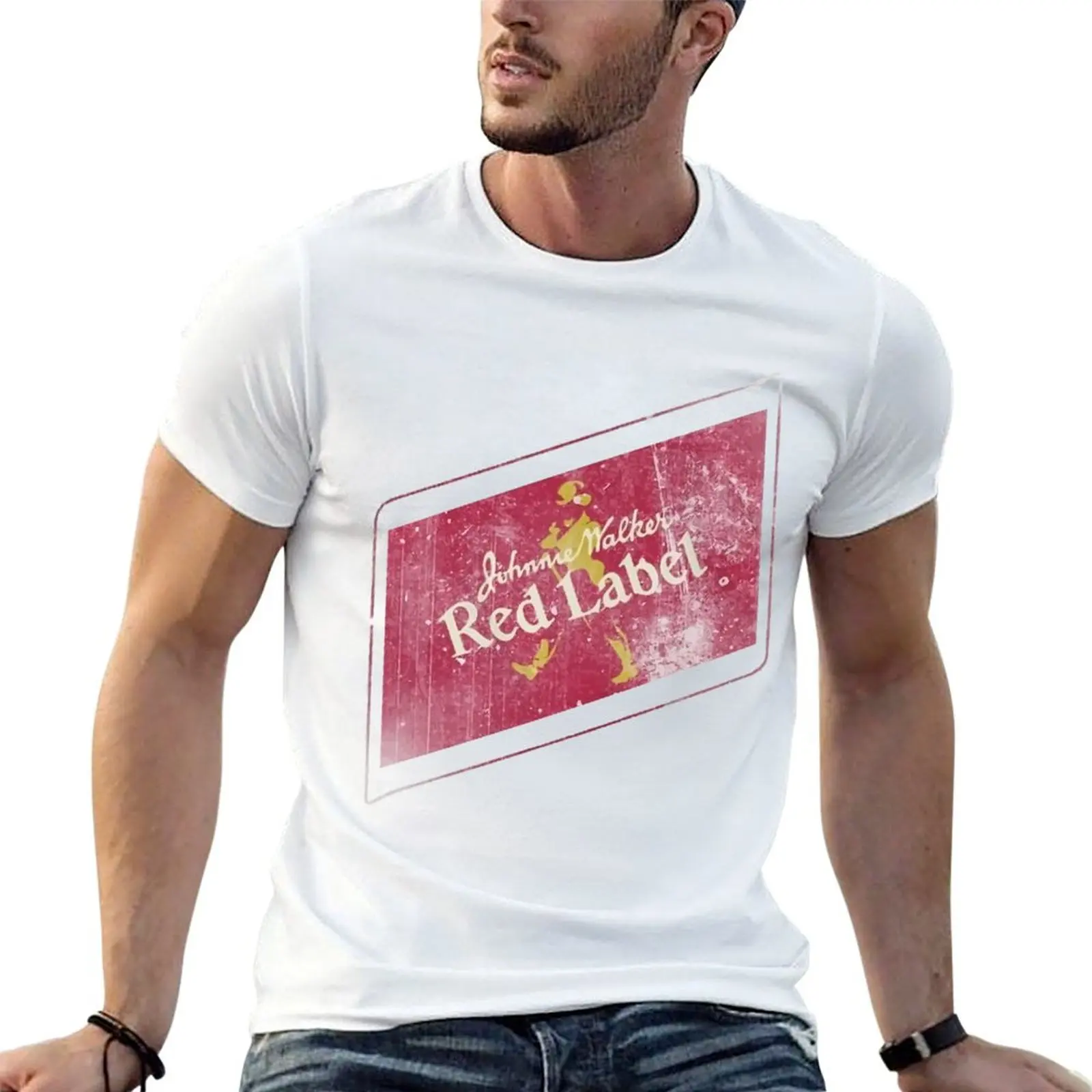Camiseta vintage Johnnie Walker Red Label blanca para hombre, camisetas para hombre, camiseta de algodón negra lisa para hombre, paquete de camisetas