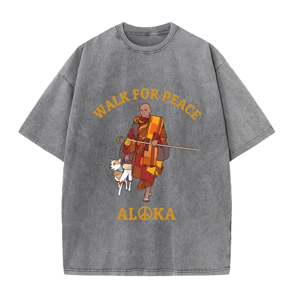 Walk for Peace Monks with Aloka Dog T-Shirt 한국인 Playeras Para Hombres Extra Large Cotton Tee Short Sleeve Dad T Shirt Pet Owner