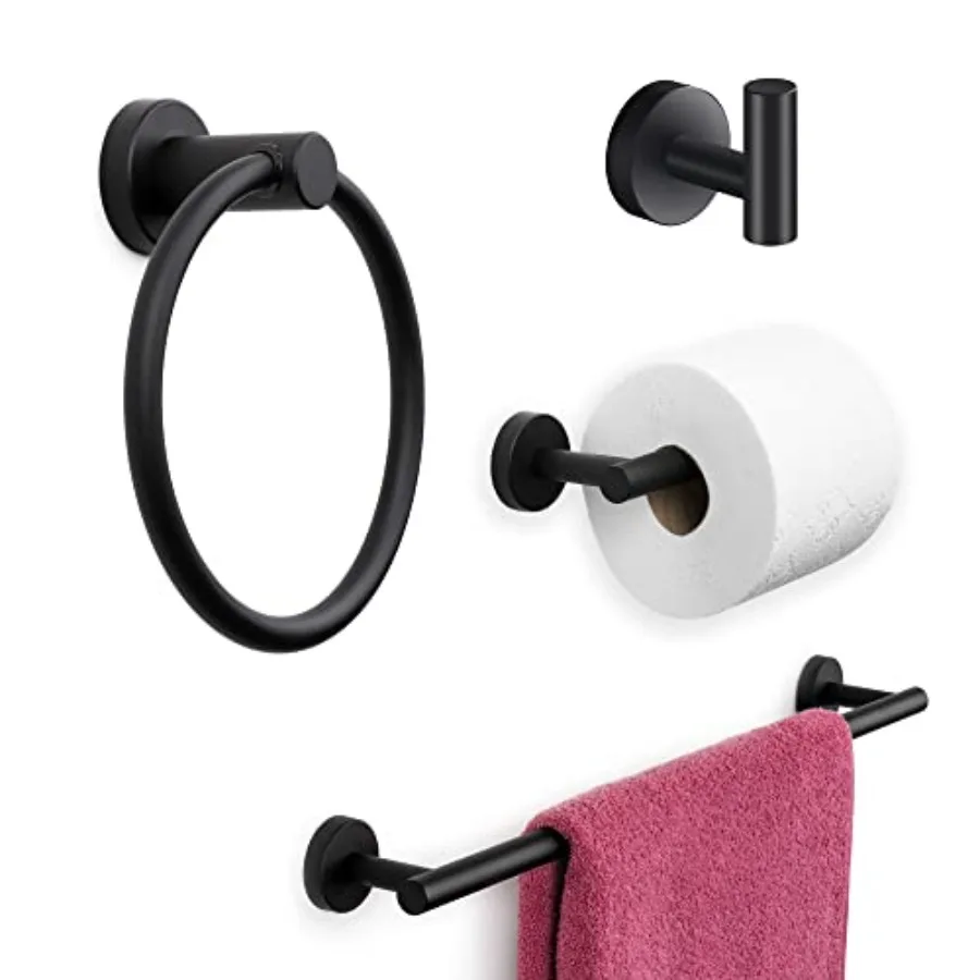 

- 4 Piece Matte Black Bathroom Hardware Set - Towel Rack Set Towel Holder and Wall Mounted Fixtures - Stainless Steel Matte B