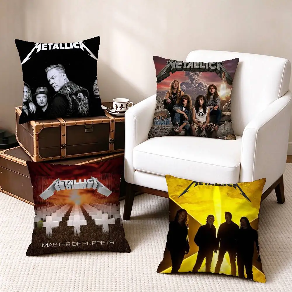 M-Metallica Band  Square Double-Sided printed Pillow Case Bedroom Bedside Pillow Sofa Cushion Cover