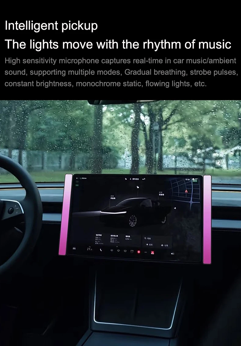 For Tesla MODEL 3/Y 2017-2025 Screen Sound Pickup Ambient Light Model Y Juniper RGB Music Rhythm Light Colorful Expansion Dock