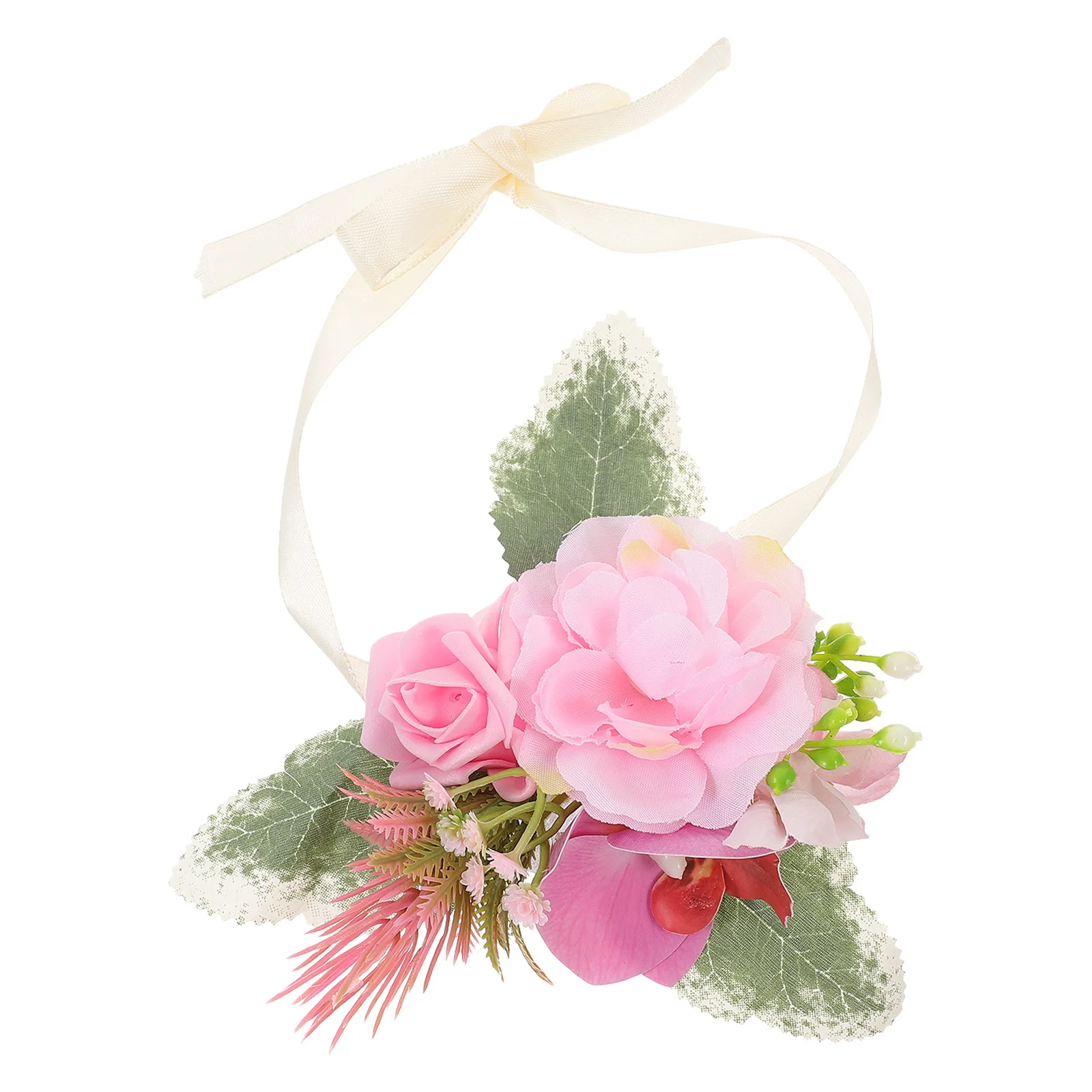 

Simulation Flower Wrist Band Bridal Bridesmaid Corsage Wedding Party Hand Wrist Decor Pearl Beads Fake Flower Bracelet