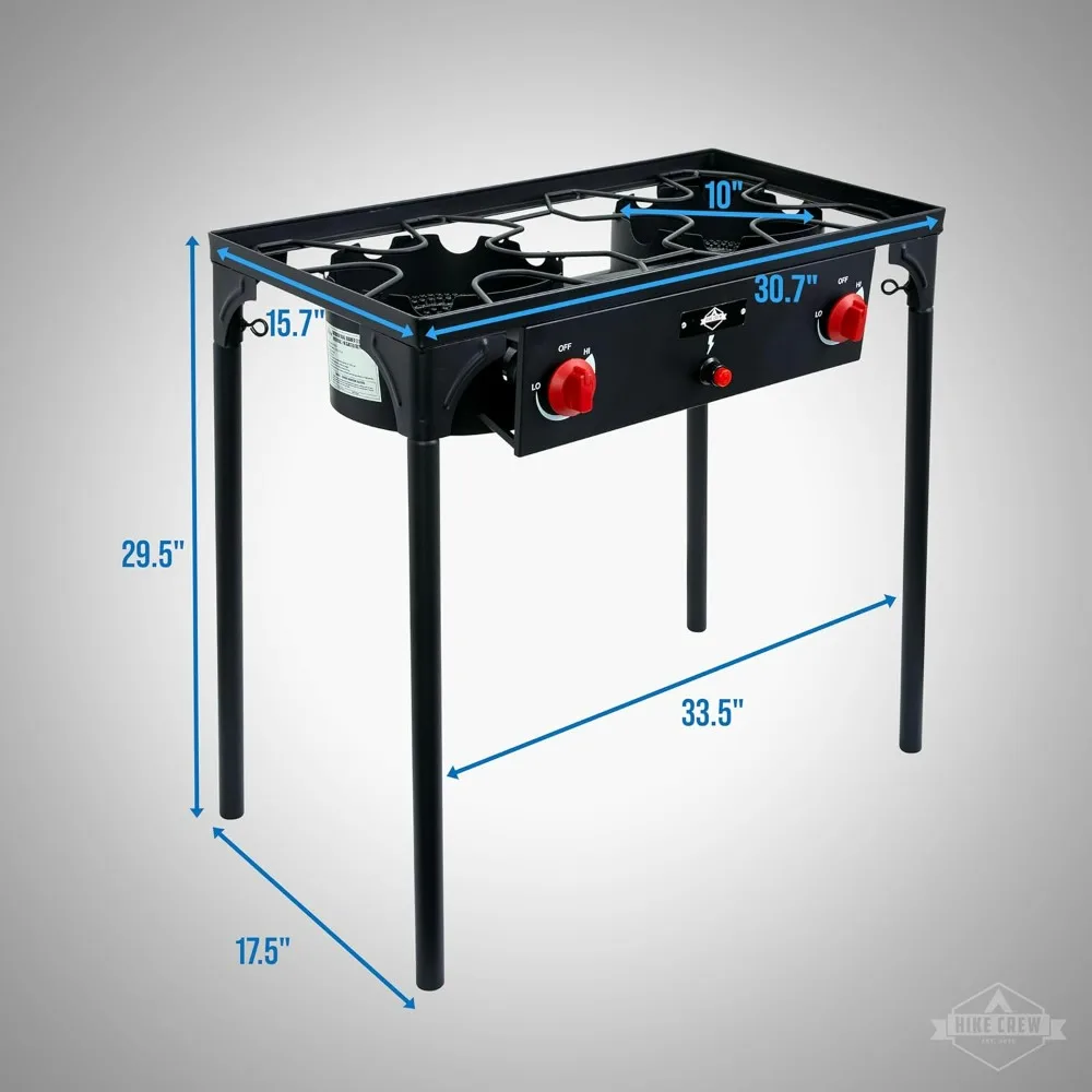Auto Ignition Double-Burner Outdoor Gas Stove | 150,000 BTU Portable Propane-Powered Cooktop with Blue Flame Control, Removable