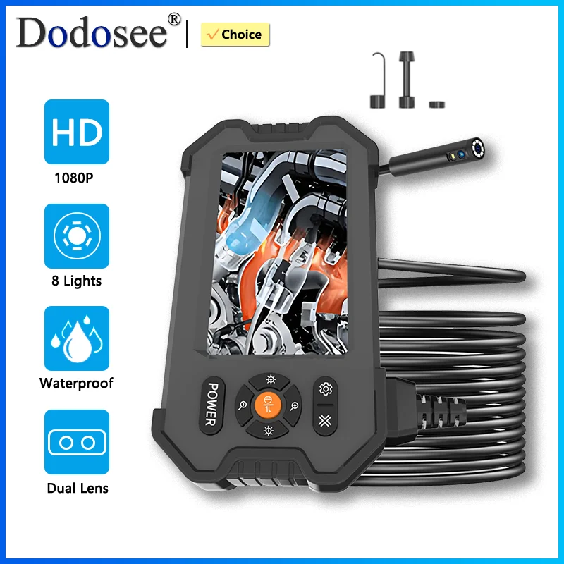 Dodosee Industrial Endoscope Camera 4.3inch Screen Sewer 8mm 1080P Pipe Inspection Camera for Car Repair IP67 Waterproof 8 LEDS