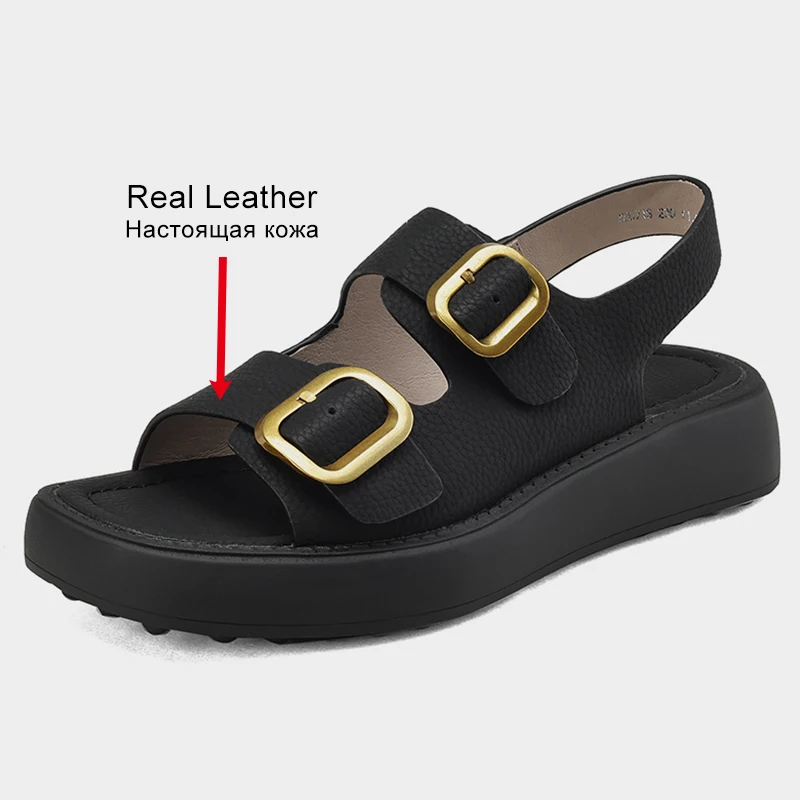 JOZHAMTA Size 34-40 Women Sandals Buckle Real Leather Low Heels Shoes For Women Rome Wedge Platform Sandalias Casual Office Lady