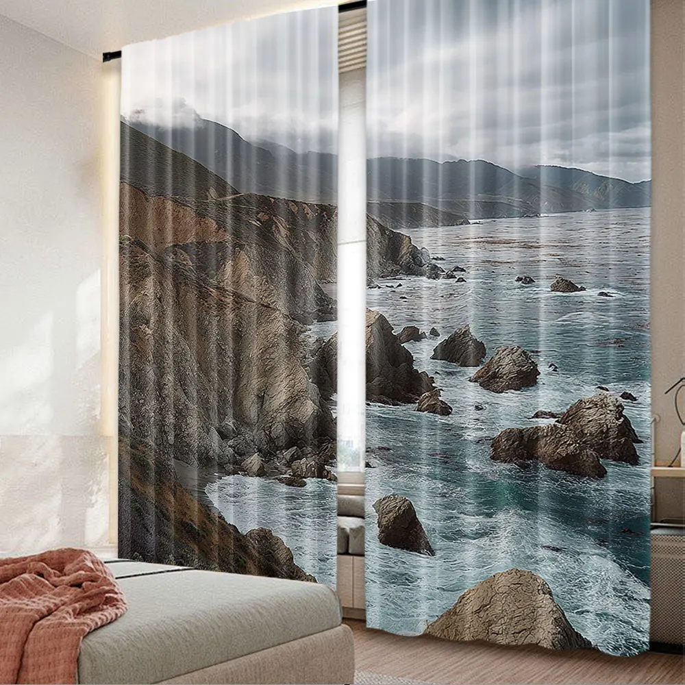 2Pcs Big Sur Curtain Overcast Sky Along The Central Coast Rocky Cliffs And Rough Ocean For Bedroom Living Room And Dining Room