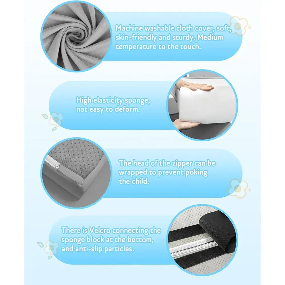 Blocchi da gioco in schiuma per neonati con base antiscivolo e velcro, per bambini di 6-12 mesi, alta densità e lavabile, grigio