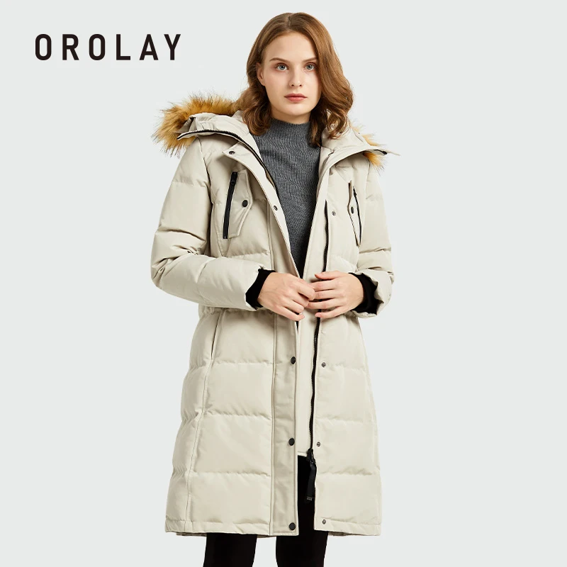 Orolay Women's Down Jacket Mid-Length Winter Coat Windproof  Hooded Puffer Jacket