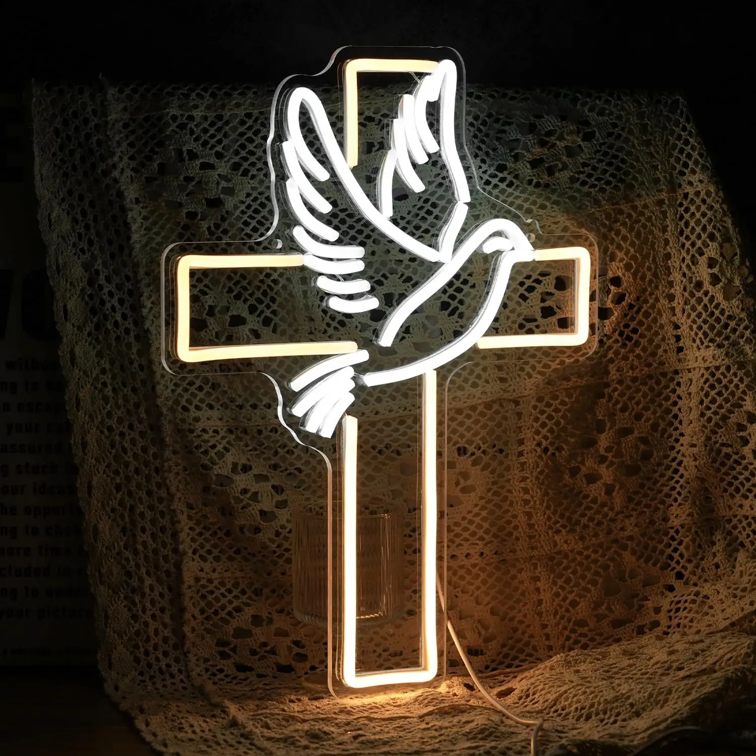 Led Easter Cross Neon Light For Wall Decoration White Dove of Peace Signs For Festival Party Wedding Home Decor
