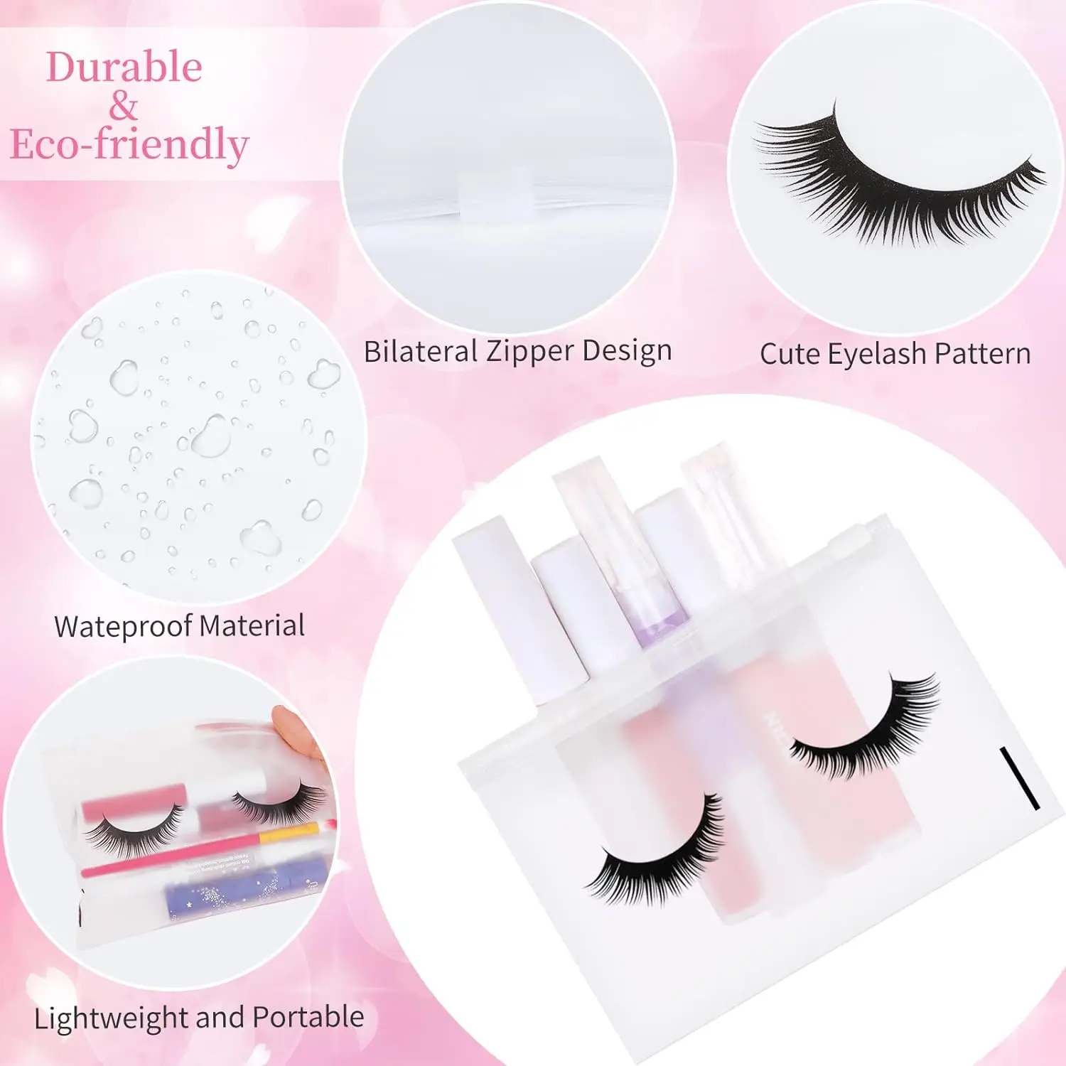 50pcs Plastic Eyelash Aftercare Bags Makeup Bags Toiletry Makeup Pouch Cosmetic Travel with Zipper Eyelash Supplies Wholesale