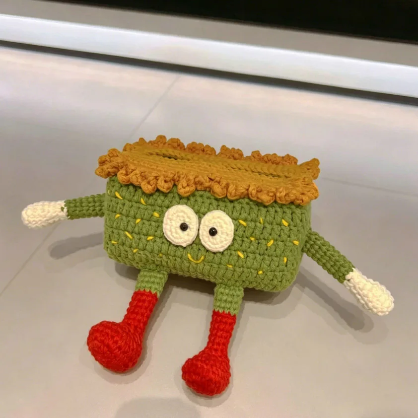 

Вязаная вручную коробка для салфеток из шерсти, милая и очаровательная, для декора дома, подарок