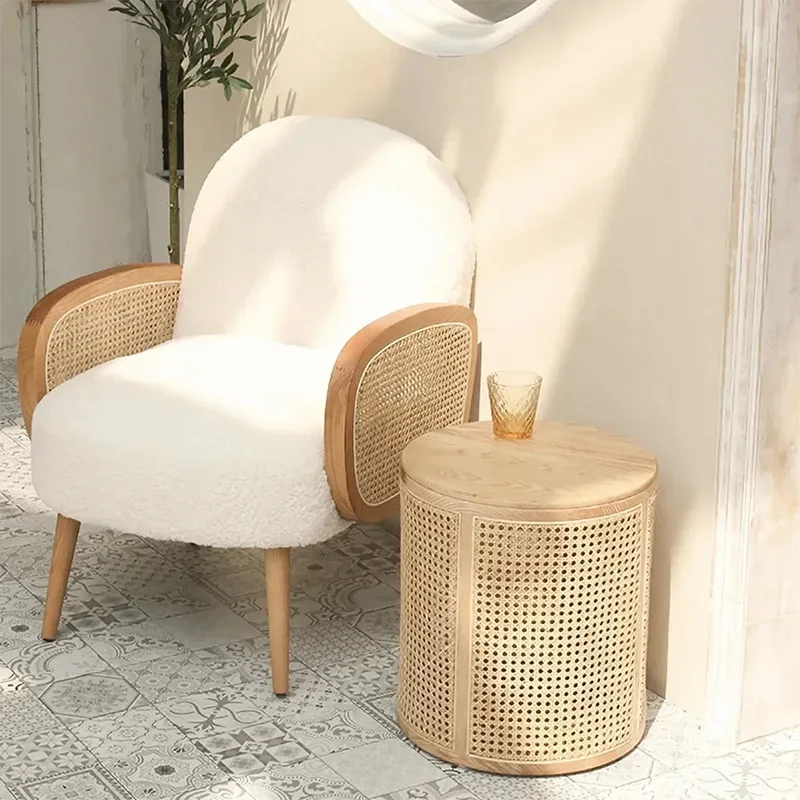 coffee table storage corner few solid wood rattan cylindrical edge few Nordic round storage small coffee table Japanese style