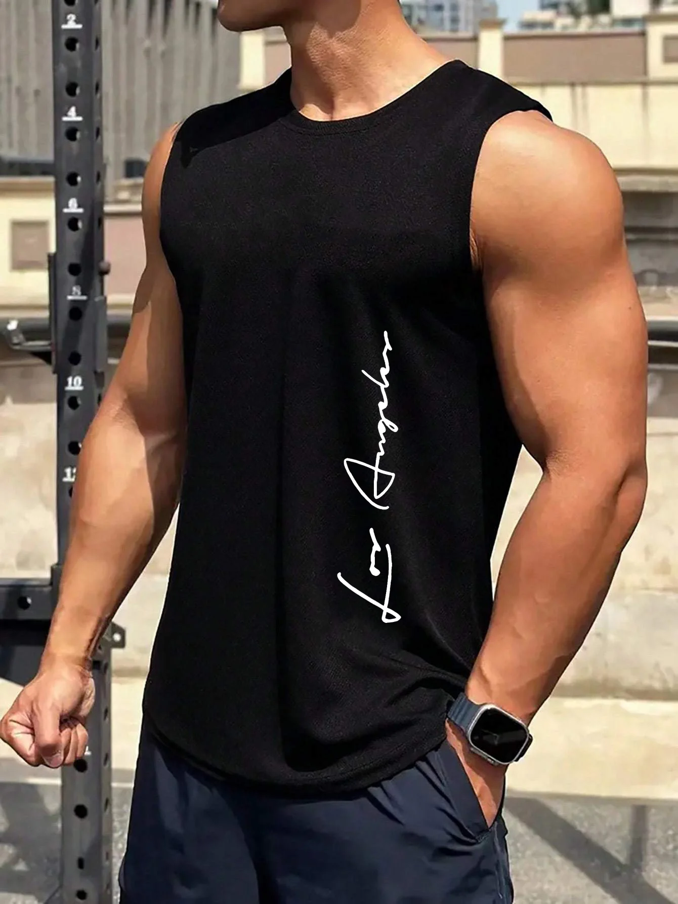 

Men's Summer Leisure Sports Fitness Loose Los Angeles Letter Printed Comfortable Breathable Round Neck Sleeveless Tank Top