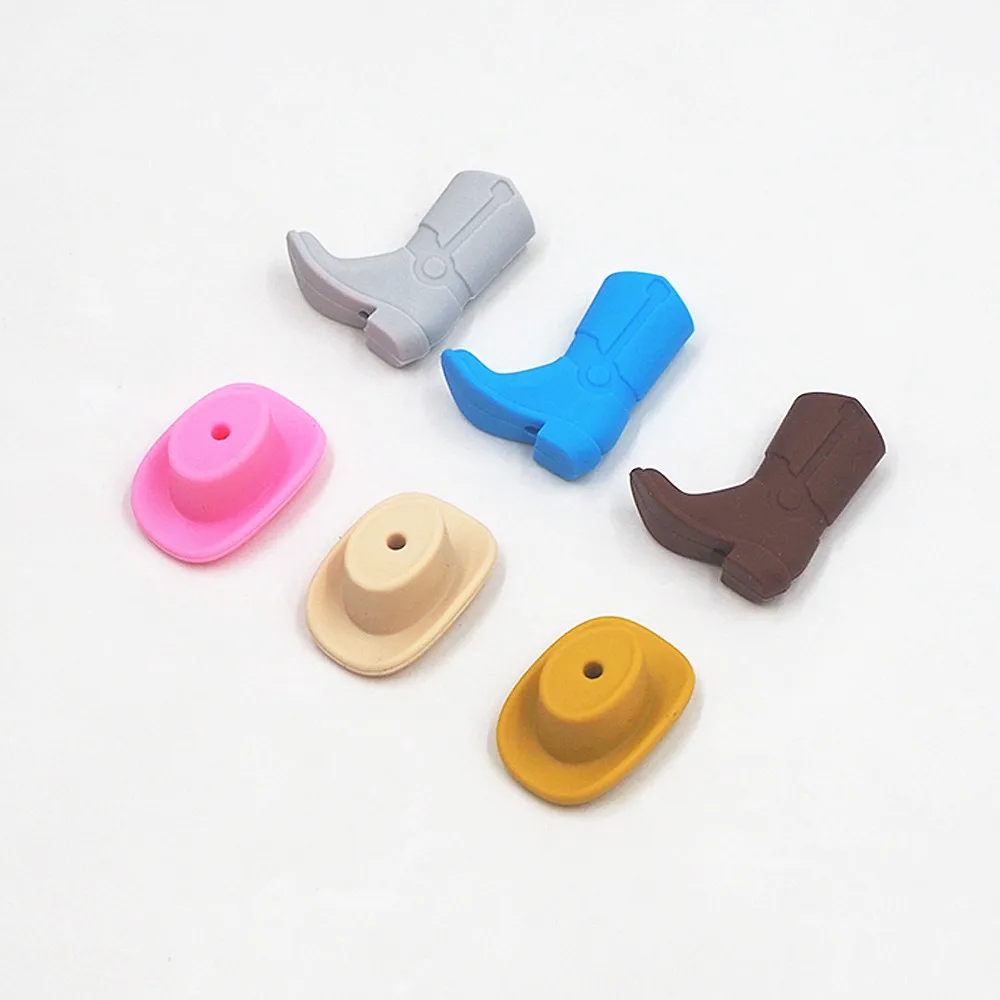 Chenkai 10PCS Cowboy Hat Boots Beads Silicone DIY Focal Beads BPA Free Infant Chewable Dummy Necklace Pacifier Toy Accessories