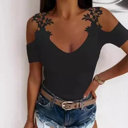 Moda Koronkowa koszulka dla kobiet Sexy Tanks Tops Summer Casual Solid Color Grace Off Shoulder Short Sleeved Party Clothing Y2k Top