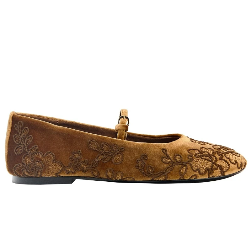 التطريز جولة تو العلامة التجارية حذاء مسطح النساء مشبك الراحة عارضة الأحذية الخفيفة الأزياء المخملية مصمم الباليه الشقق النساء #6