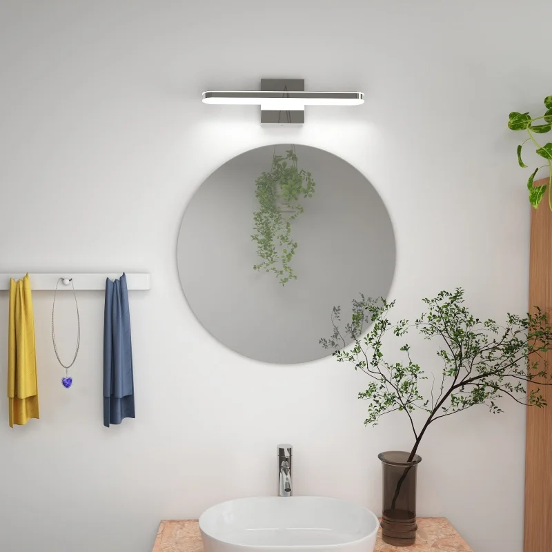 Modern LED Vanity Lights for Bathroom Mirror, 16 Inch Silver Wall Sconce, Chrome Finish Acrylic Light Fixture, Dimmable Makeup Lamp, Waterproof Bathroom Wall Light 40cm, AC100-120V