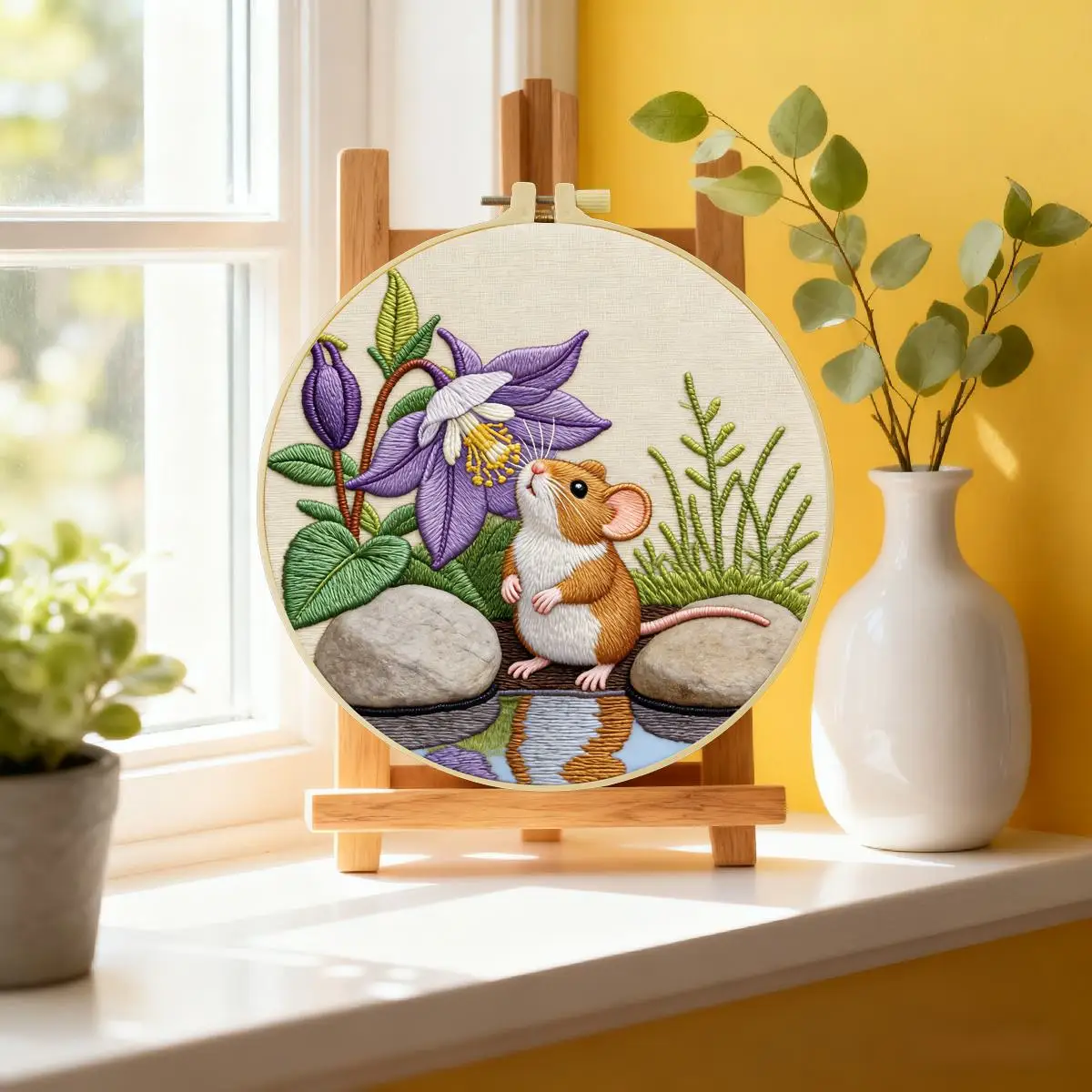 1pc 20X20CM/15X15CM 7.87/6.3inch Animal - Mouse Embroidery Starter Kit DIY Kit DIY Embroidery Kit Manualidades Needle Art