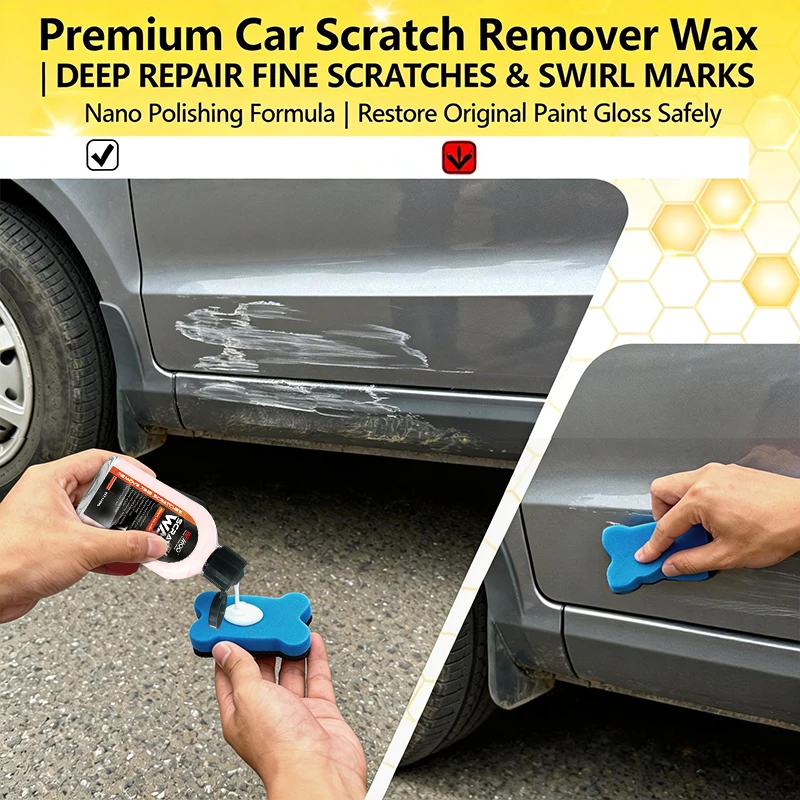 Car Scratch Remover Polish Wax – Eliminates Scratches & Swirl Marks, Restores Deep Gloss for All Paint Colors, Easy to Use