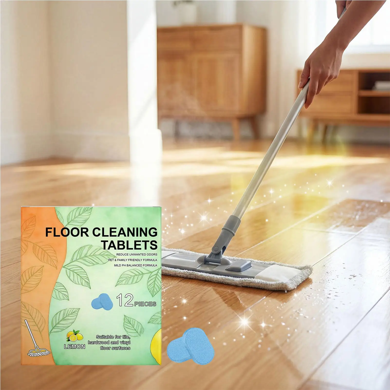 Floor Cleaning Tablet Removing Floor Stains Eliminate Odors Polishing Restore Shine Freshing Lemon Fragrant Daily Floor Cleaner