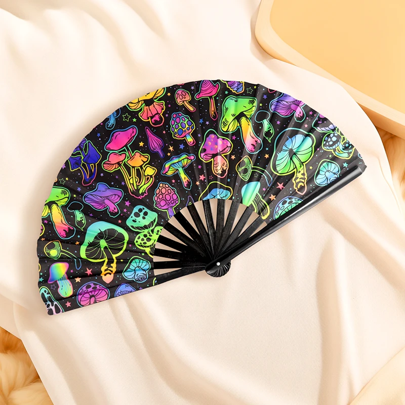 Foldable Reflective Folding Fan Colorful Dance Kung Fu Hand Fan Glow In The Dark Performance Dance Party Photography Props