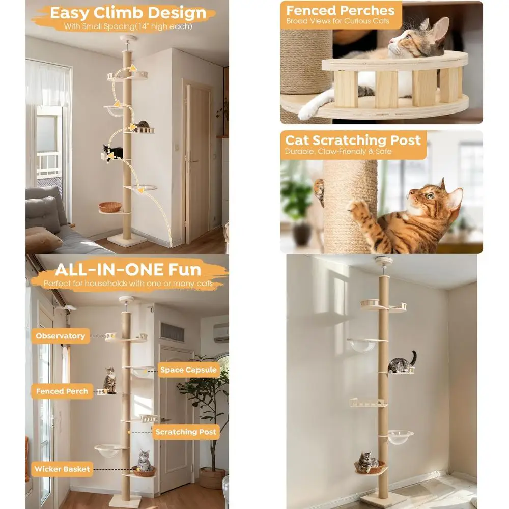 

Регулируемое домашнее кошачье дерево высотой 106-123 дюйма с утолщенными когтеточками 4,3