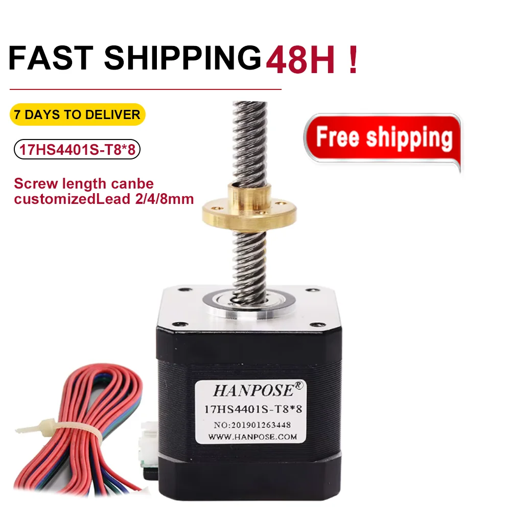 40mm Nema17 Screw stepper motor 17HS4401S-T8 L300MM with Copper nut lead 2/4/8mm for 3D printer motor