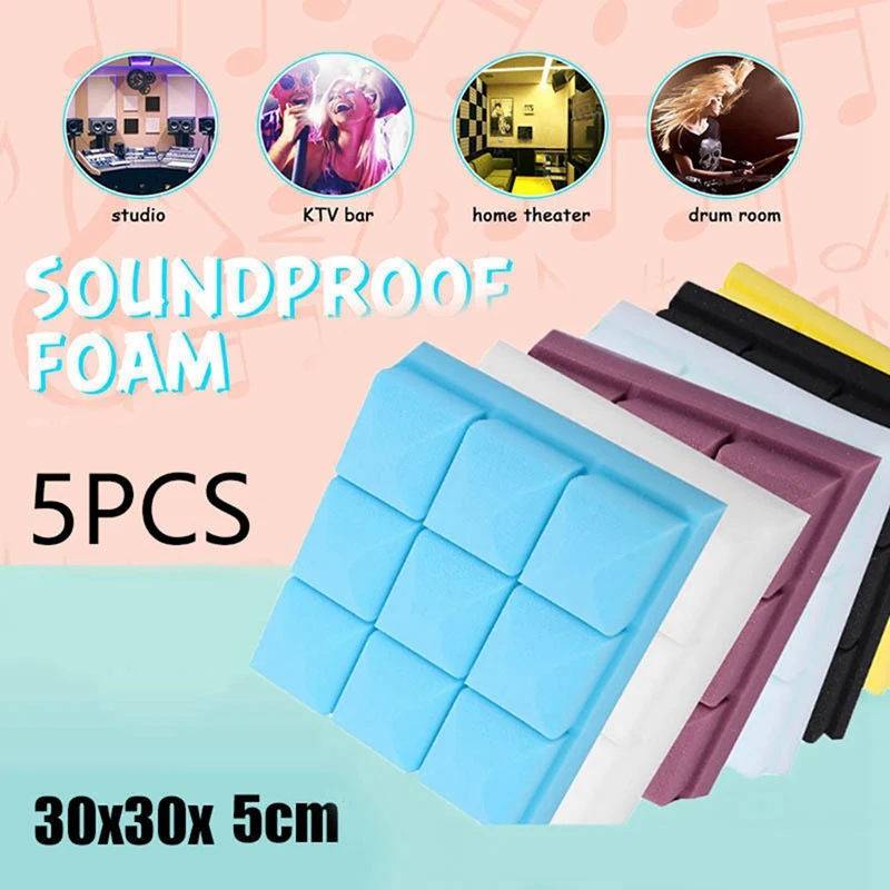 Acoustic Foam Panels, 5 Pack 30X30x5cm Mushroom Studio Wedge Tiles, Sound Panels Sound Proof Foam Panels