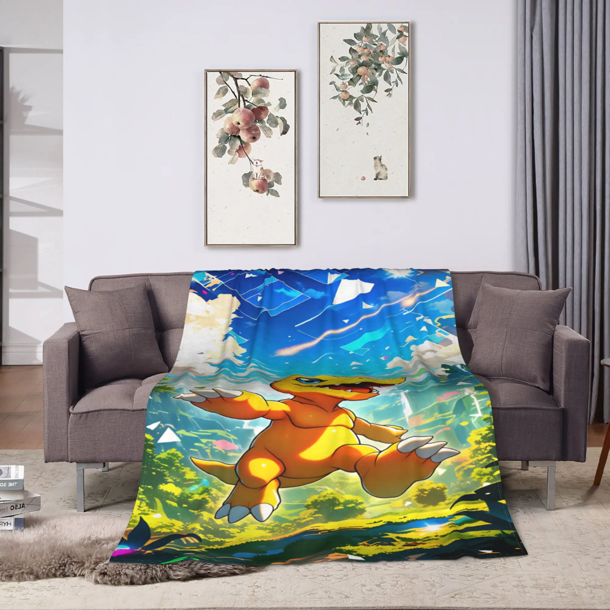 Digimon Adventure Blanket  Warm Soft Aesthetic Plush Bedding Throws For Couch Chair Sofa Bed Travel Flannel Bedspread Bed Cover