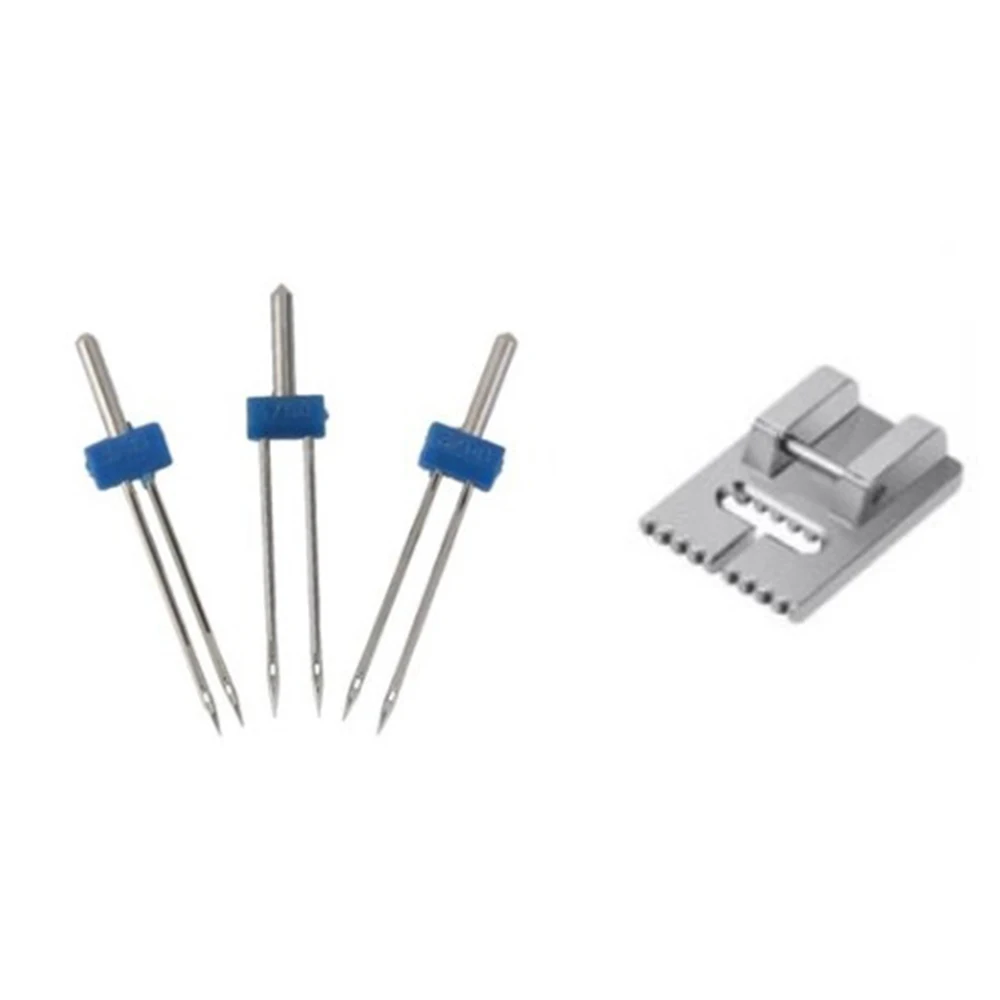 AEE4-6Pack Double Twin Needles Wrinkled Needle With 2 PCS 9 Groove Pintuck Presser Foot For Sewing Machine Accessories 5FM