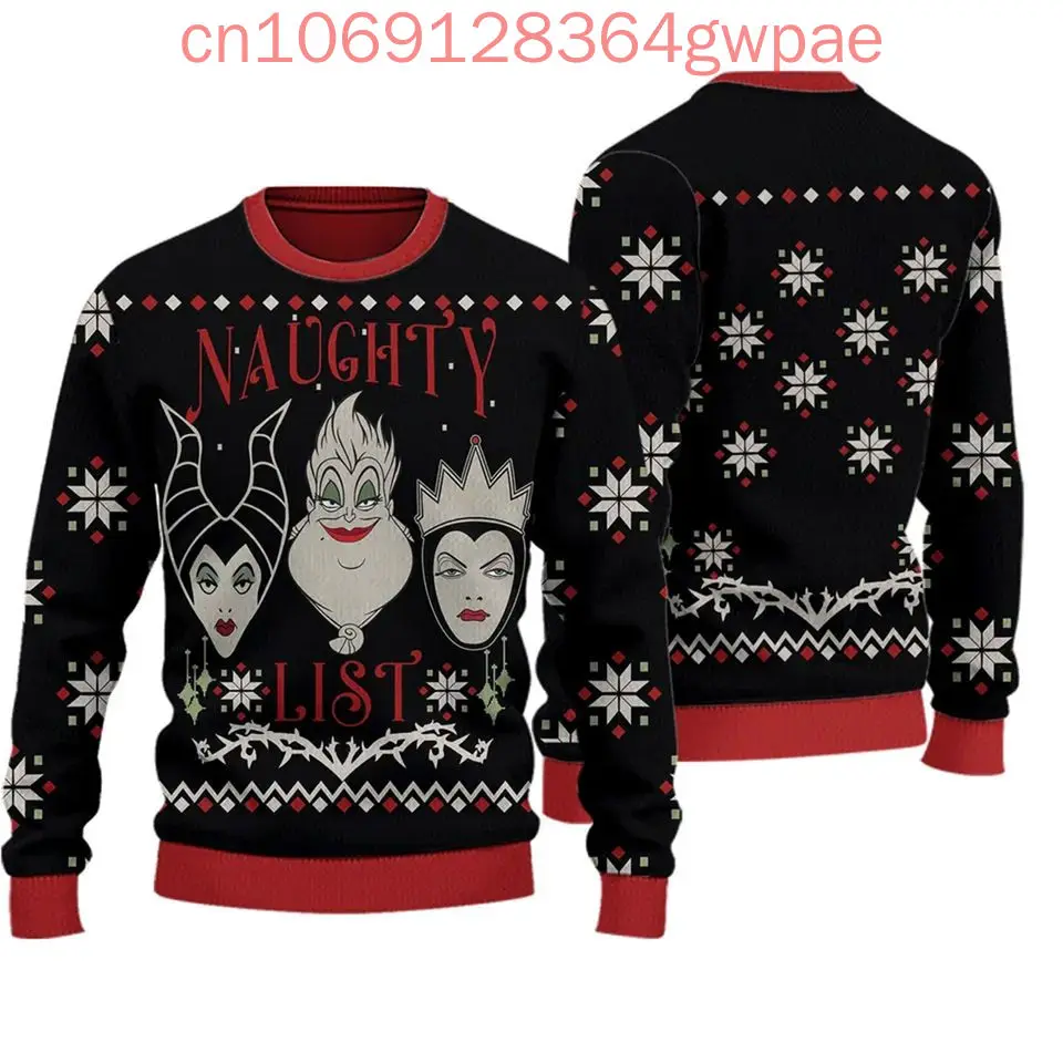 Disney Villains Christmas Ugly Sweater Men's Women's 3d Print Ugly Sweater Disney Casual Cartoon Sweatshirt Christmas Sweater