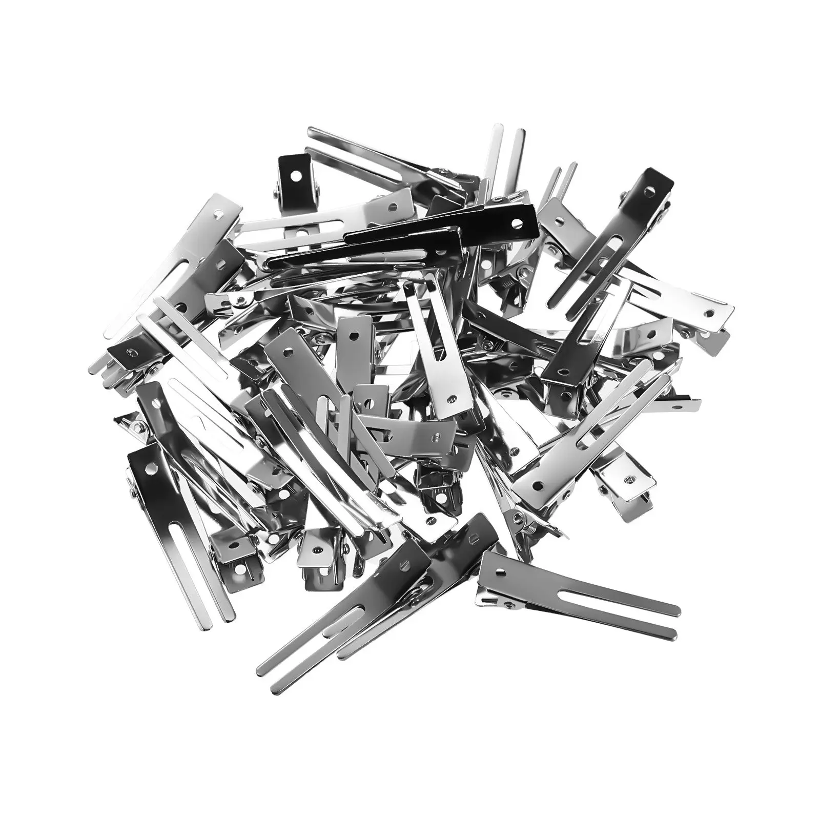 50Pcs Dual Prong Alligator Hair Clips Nickel Plated Metal Styling Clamps for Salon DIY Curling Rollers Secure Grip No Damage