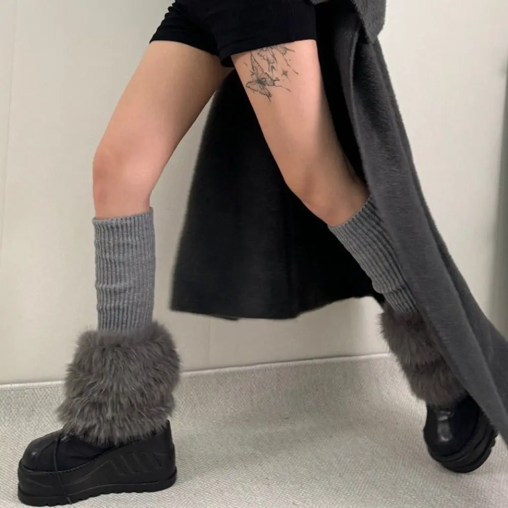 

Fashion Knitted Winter Leg Warmers Foot Cover Y2K Furry Leg Warmers Lolita JK Harajuku Plush Leg Coverings Streetwear