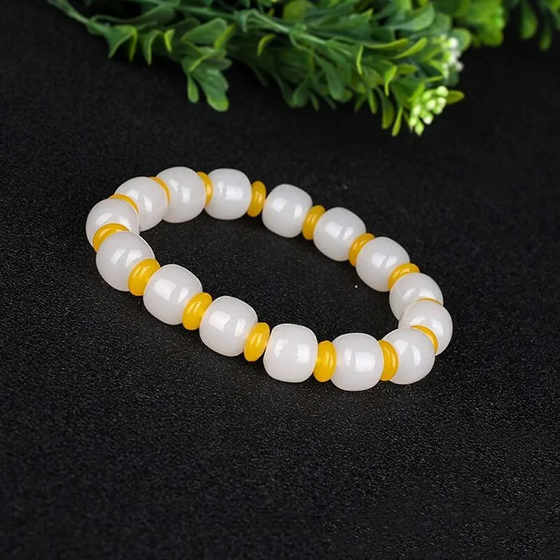 Exquisite Chinese Hetian Jade White Jade Handmade Old Form Beads Bracelet