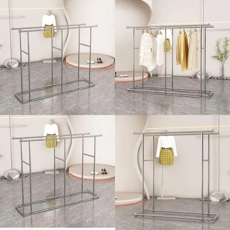 Brushed Silver Stainless Steel Floor Display Stand for Clothing Store