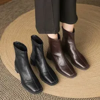 Autumn Vintage Elastic Slim Women Ankle Boots Fashion Soft Leather Shoes Ladies Elegant Thick Heel Mordern Short Booties - Image 5