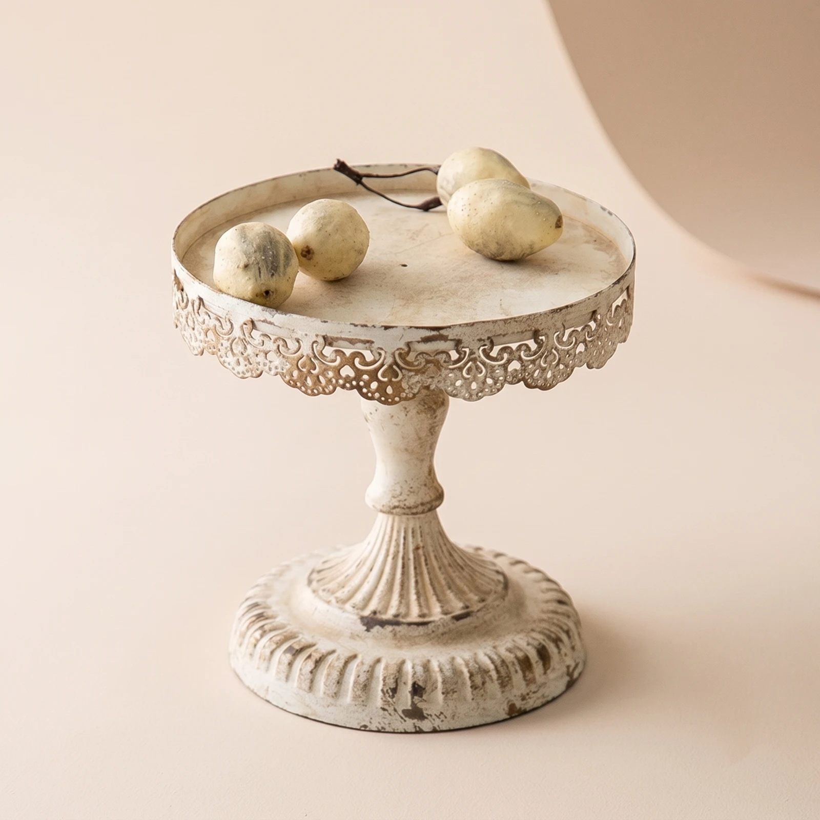 Decorative Tray with Pedestal Antique-Style Lace-Edge Pedestal Stand Farmhouse Round for Decorators, Home Decor view 5