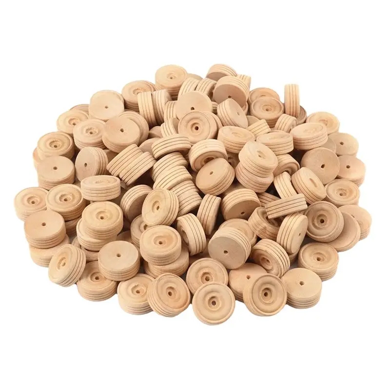 J1UL1N 100Pcs Wooden Wheels Mini Wood Wheels Treaded Style For DIY Wood Carft Projects For Crafts And DIY Car Models