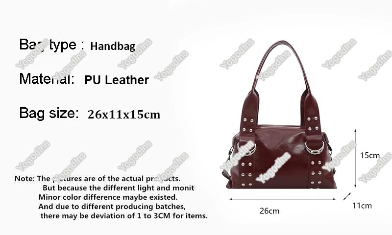 Vintage-Stil PU-Leder Damen Schultertasche Große Kapazität Hochwertige Modische Nieten-Handtasche Y2K Motorradtasche für den täglichen Gebrauch – Detail 2