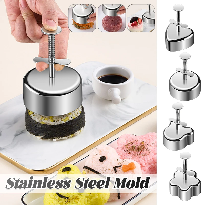 Stainless Steel Rice Ball Mold Sushi Maker Press Maker Sushi Triangle Mould Japanese Onigiri Rice Ball Bento Gadget Kitchen Tool