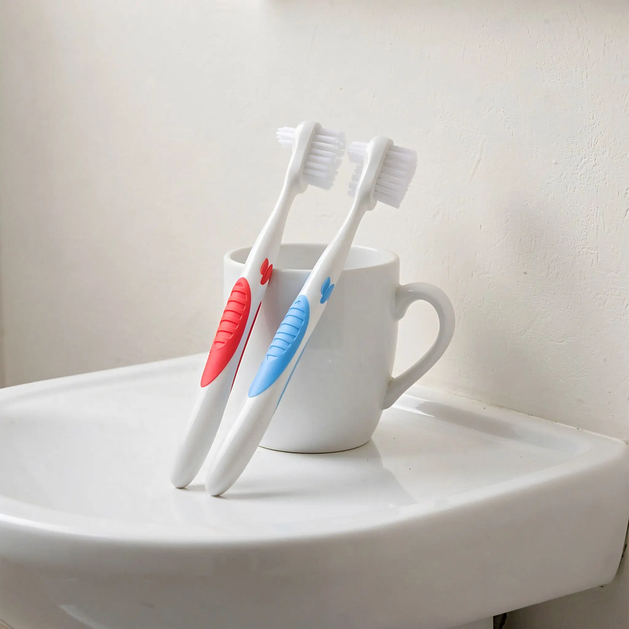 2Pcs Hard Bristle Denture Brush Double Sided Toothbrush for False Teeth Braces Cleaning Dental Appliance Care False Teeth Brush