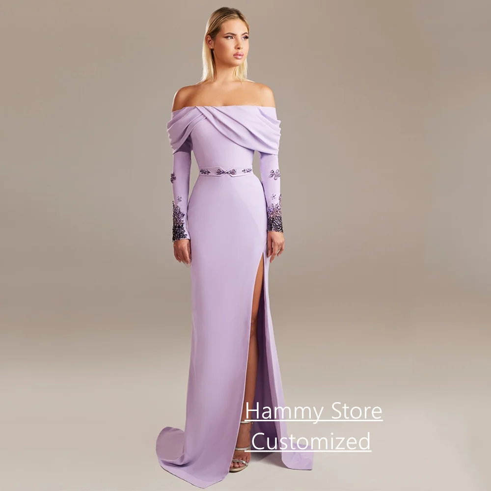 

Вечернее платье в Саудовской Аравии по индивидуальному заказу, с длинными рукавами и вырезом лодочкой, со складками и кристаллами, вечернее платье русалки, горячие платья для выпускного вечера