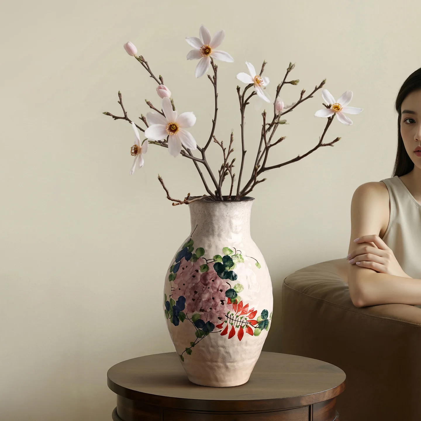 Jingdezhen Handmade Retro Chinese Ceramic Vase Living Room Floral Arrangement Ornament Hydroponic Vase Home Gift