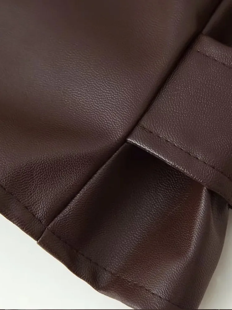 Veste en cuir ample et décontractée pour femme, manches longues, fermeture éclair, revers, à lacets, courte, vêtements d'extérieur quotidiens, automne 2025