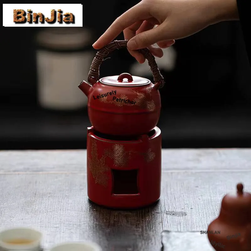 Hawthorn Red Alcohol Stove Set Household Golden Pine Teapot Warmer Aesthetic Tea Kettle Stand Teaware Supplies Ornaments