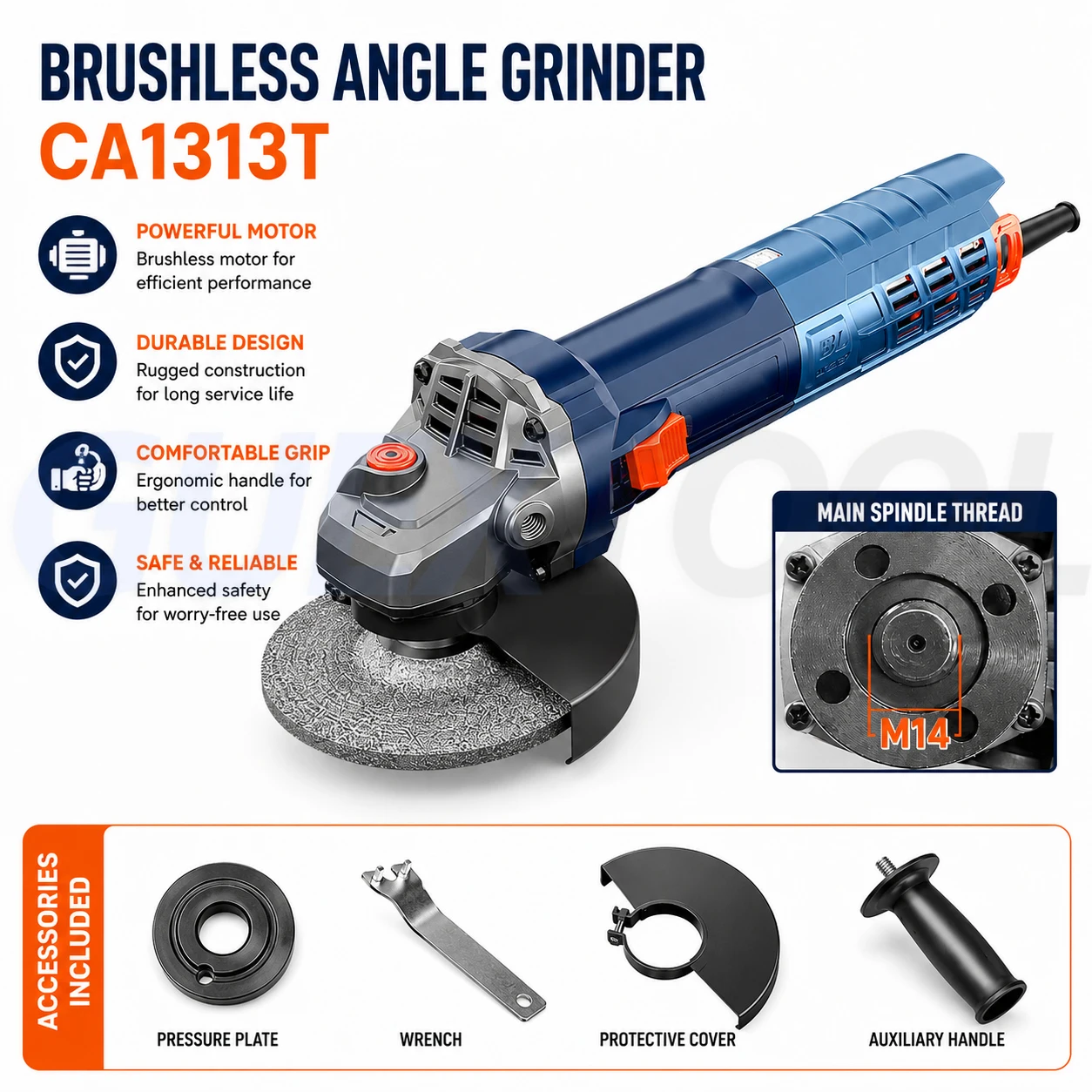 

1310T/1313T Brushless Angle Grinder 6-Speed Adjustable Universal Grinder Cutting Machine Metal Power Tool Electric Angle Grinder