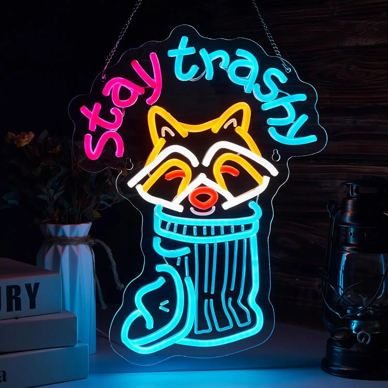 

Неоновая вывеска Stay Trashy Racoon, ночник, USB LED неоновая лампа для бара, игровой комнаты, дома, спальни, декоративный подарок, настенный светильник