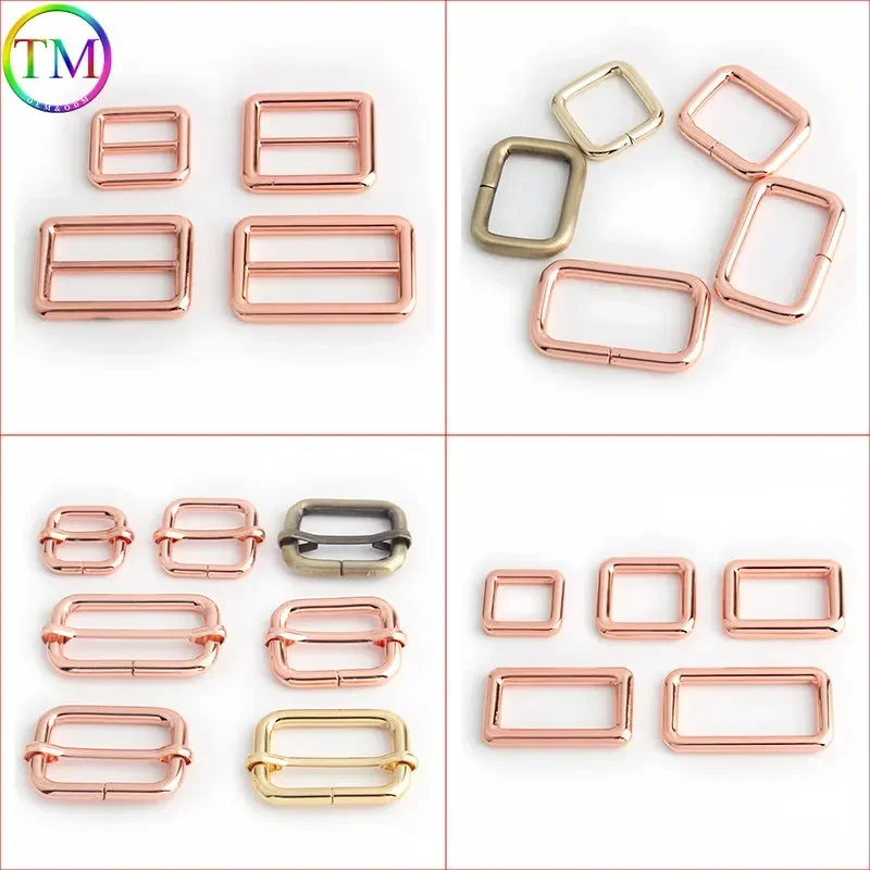 Rose Gold 13mm 19 25mm 38mm Metal Rainbow Metal Bag Strap Webbing Belt Web Slider Tri Glide 3 Bar Adjuster Buckles Bar Buckle